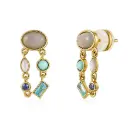 Mixed Shape Multi-Gemstone Linked Drop Stud Earrings (Brass Base 18K Gold Plated)