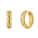 Ribbed Pave CZ Chunky Hoop Earrings (Brass Base 18K Gold Plated)