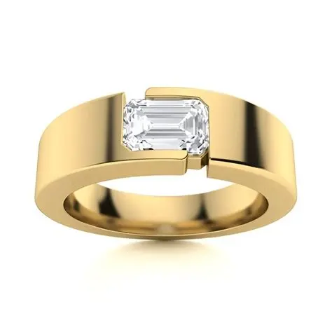 Emerald Cut CZ Tension Set Ring (316L Stainless Steel)