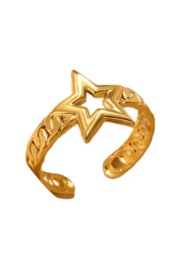 Hollow Star Chain Open Cuff Ring (316L Stainless Steel)