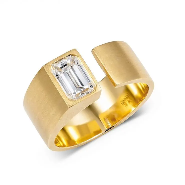Emerald Cut CZ Open Wide Band Ring (316L Stainless Steel)