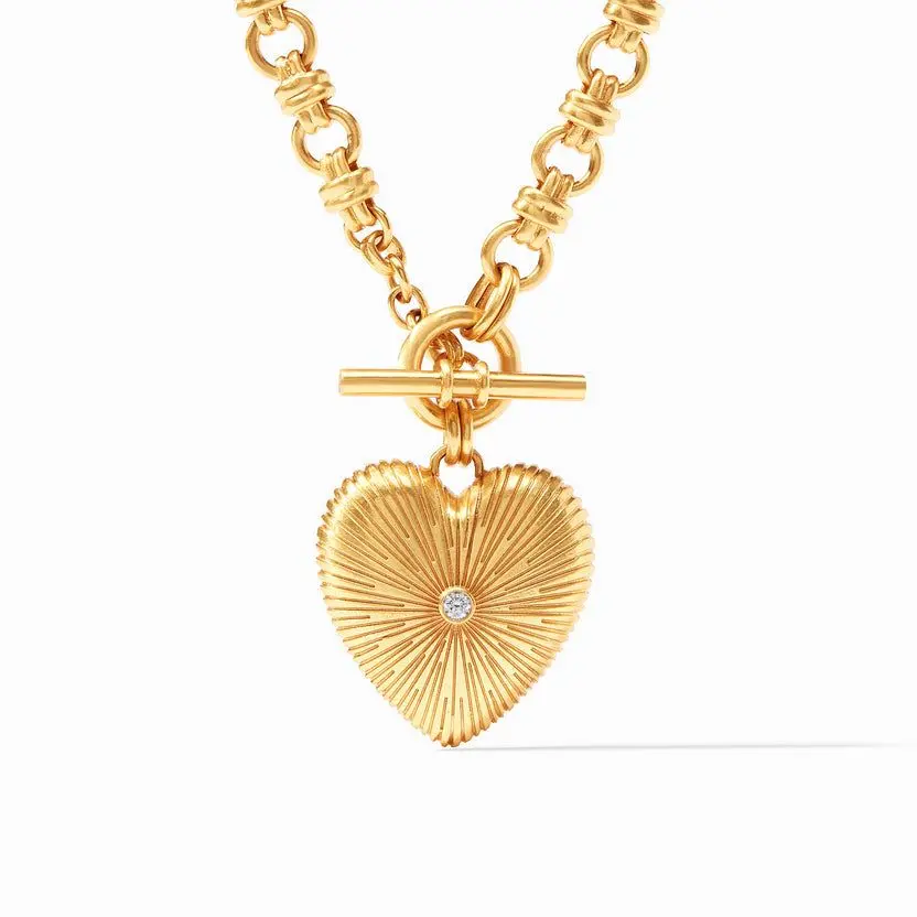 Fluted Heart Pendant Toggle Necklace (316L Stainless Steel)