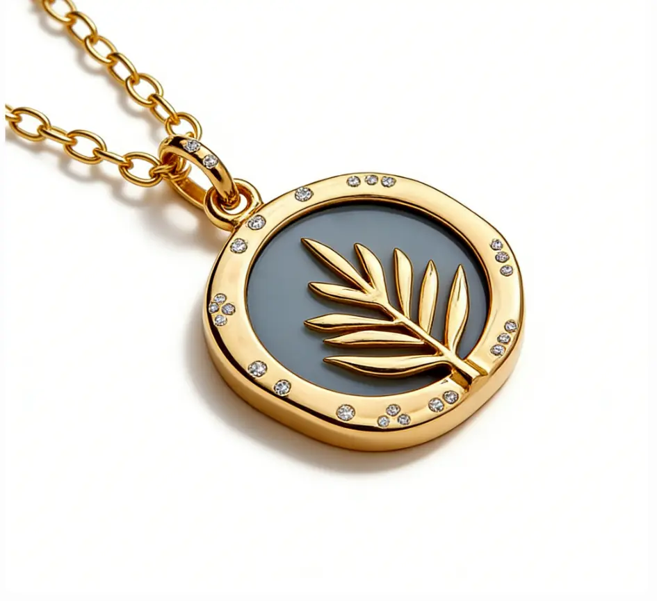 Palm Leaf Enamel Medallion Necklace (316L Stainless Steel)