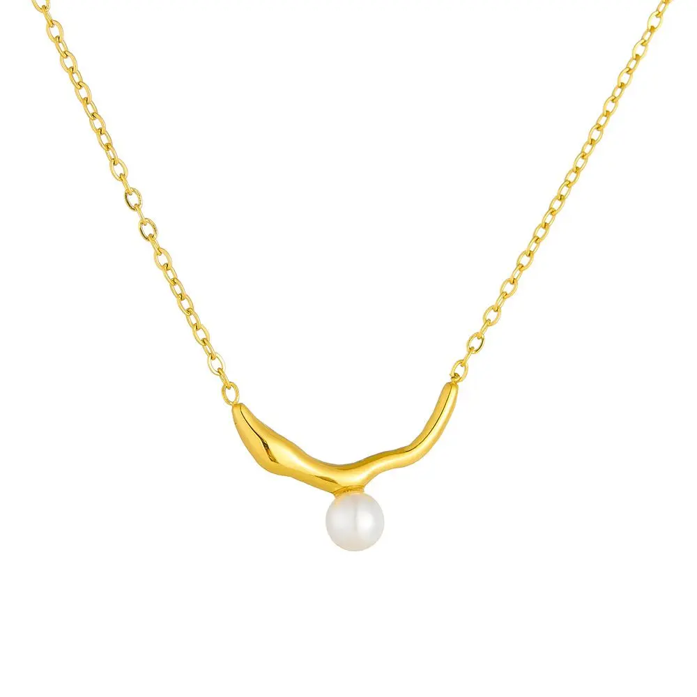 Organic Curve Pearl Solitaire Necklace (316L Stainless Steel)