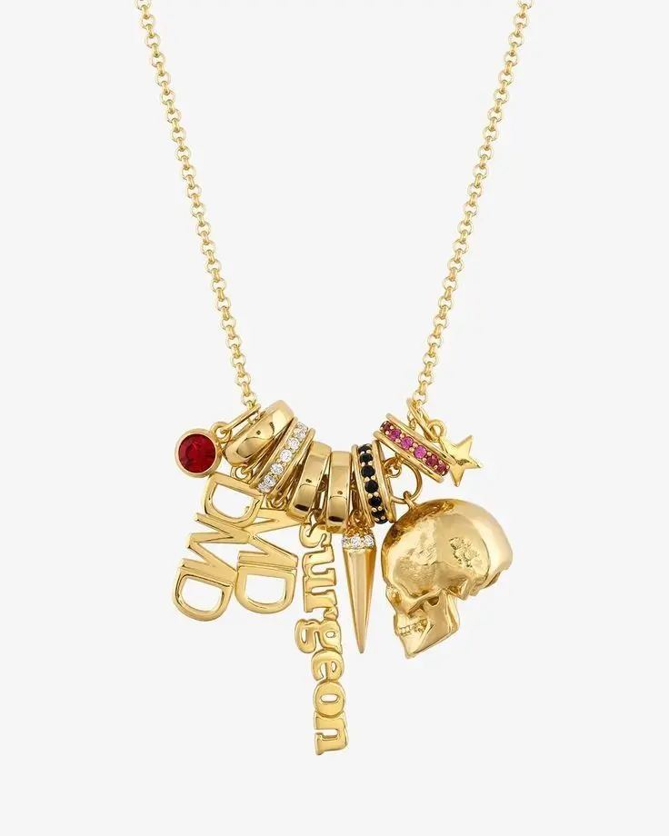 Edgy Skull & Custom Charm Multi-Charm Necklace (316L Stainless Steel)