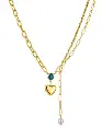 Dual Chain Heart & Pearl Lariat Necklace (316L Stainless Steel)
