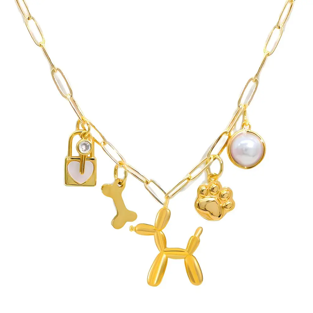Pet Lover's Balloon Dog Multi-Charm Necklace (316L Stainless Steel)