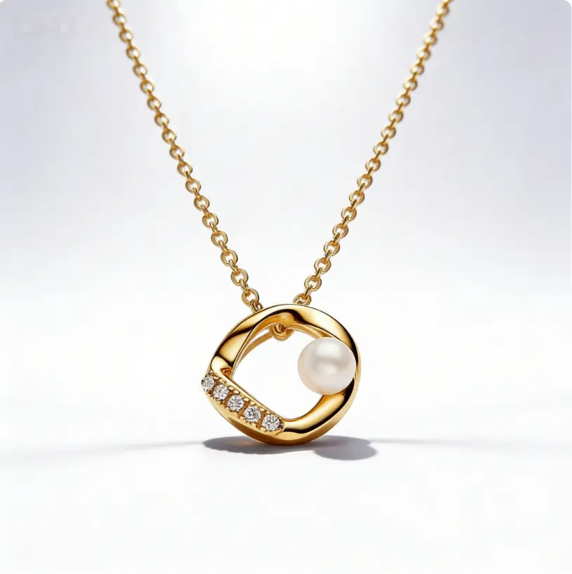 Modern Square Pearl & CZ Cable Chain Necklace (316L Stainless Steel)