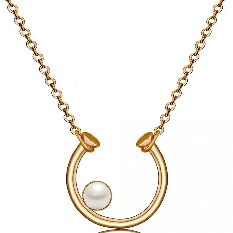 Modern Horseshoe U-Shape Pearl Cable Chain Necklace (316L Stainless Steel)