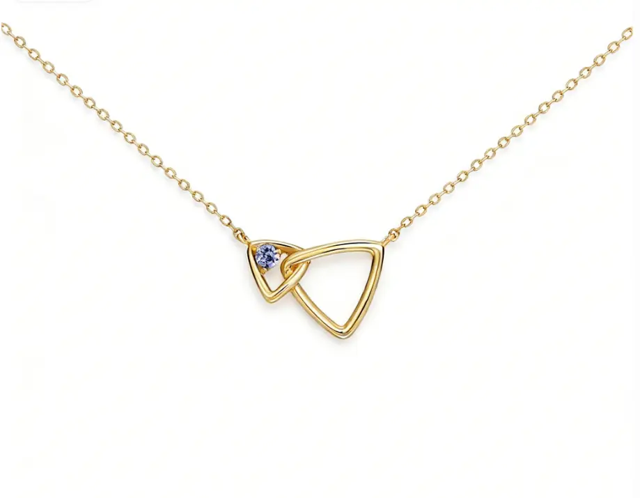 Interlocking Double Triangle Solitaire CZ Cable Chain Necklace (316L Stainless Steel)