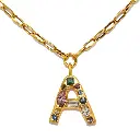 Vintage Multi-Gem Initial "A" Paperclip Chain Necklace (316L Stainless Steel)
