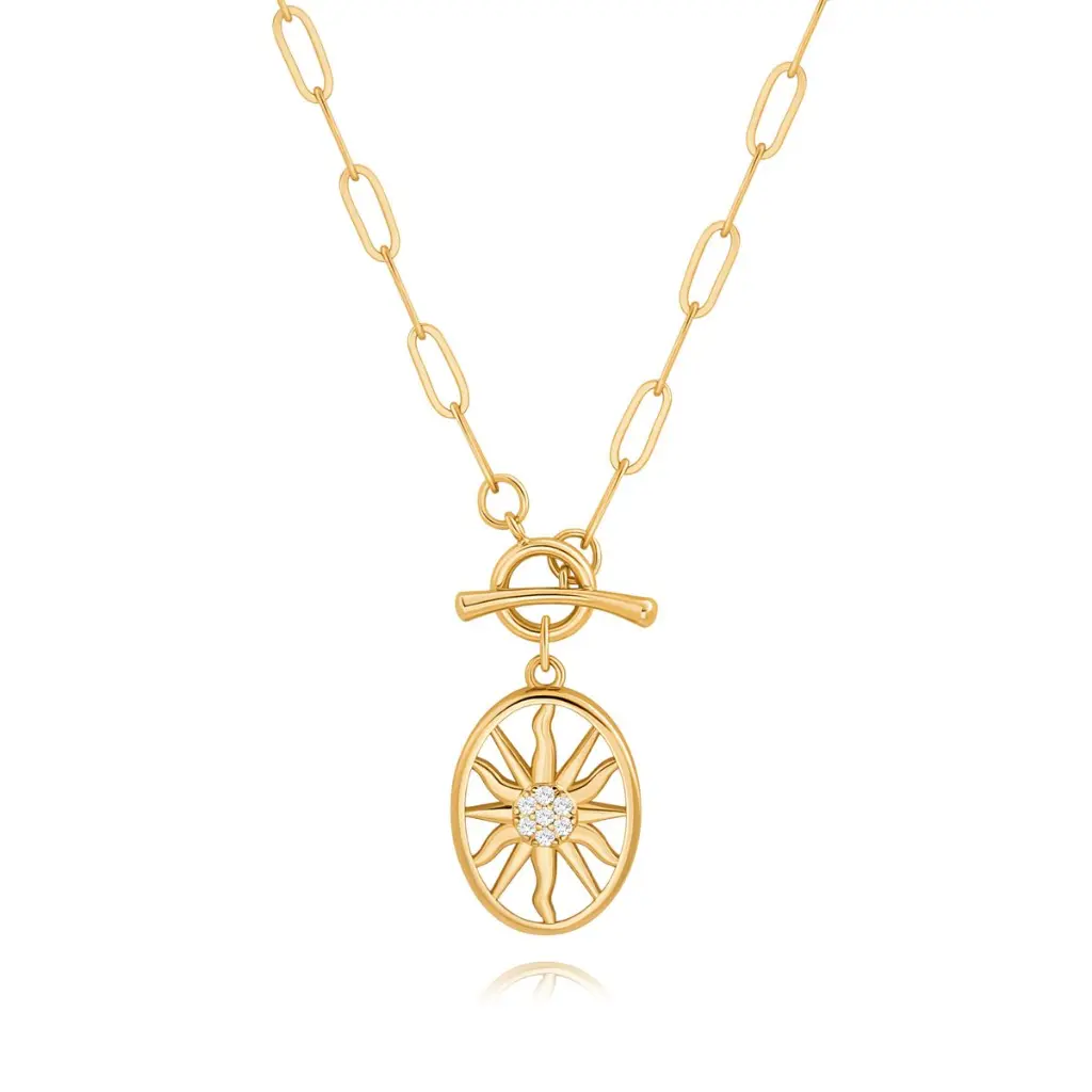 Sunburst Oval Toggle Paperclip Chain Necklace (316L Stainless Steel)