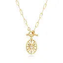 Sunburst Oval Toggle Paperclip Chain Necklace (316L Stainless Steel)