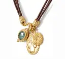 Vintage Multi-Charm Brown Leather Cord Necklace (316L Stainless Steel)